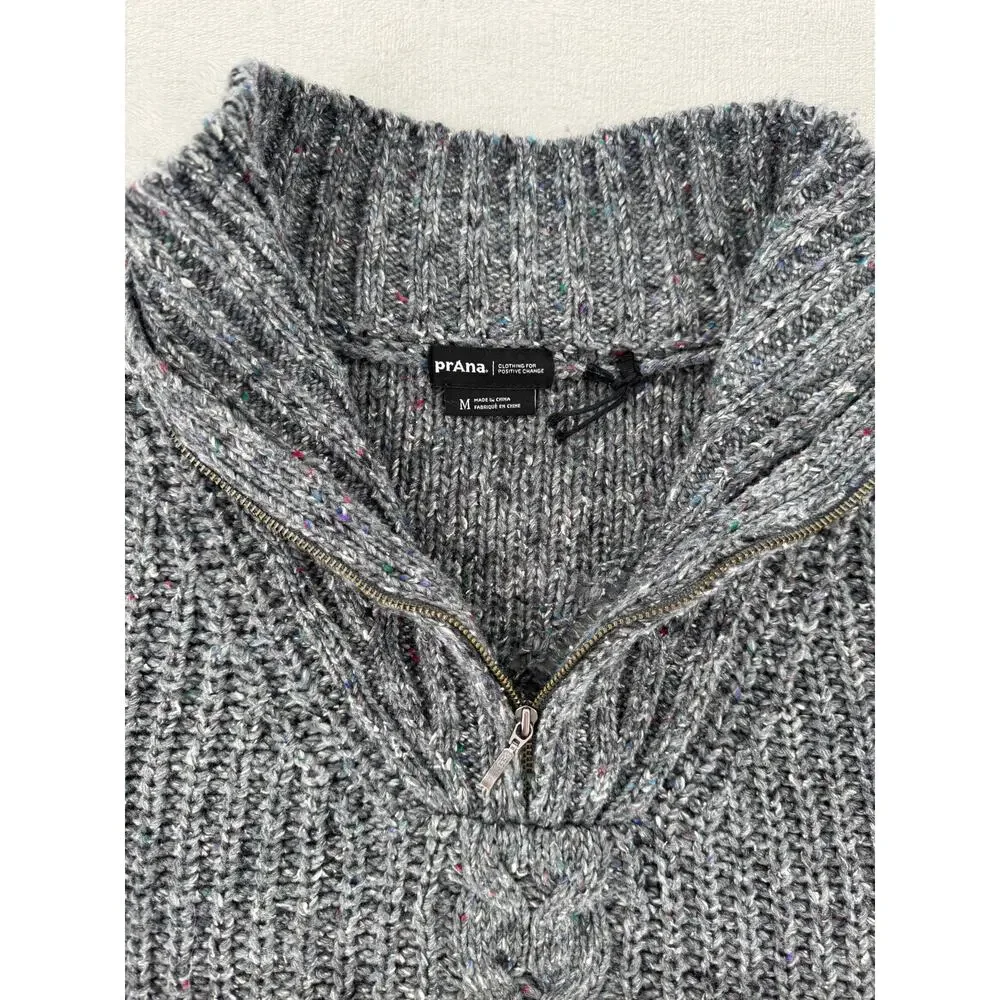PrAna Womens Gray Cableknit Sweater Wool Blend Mock Neck 1/4 Zip M Cabincore - Picture 7 of 11